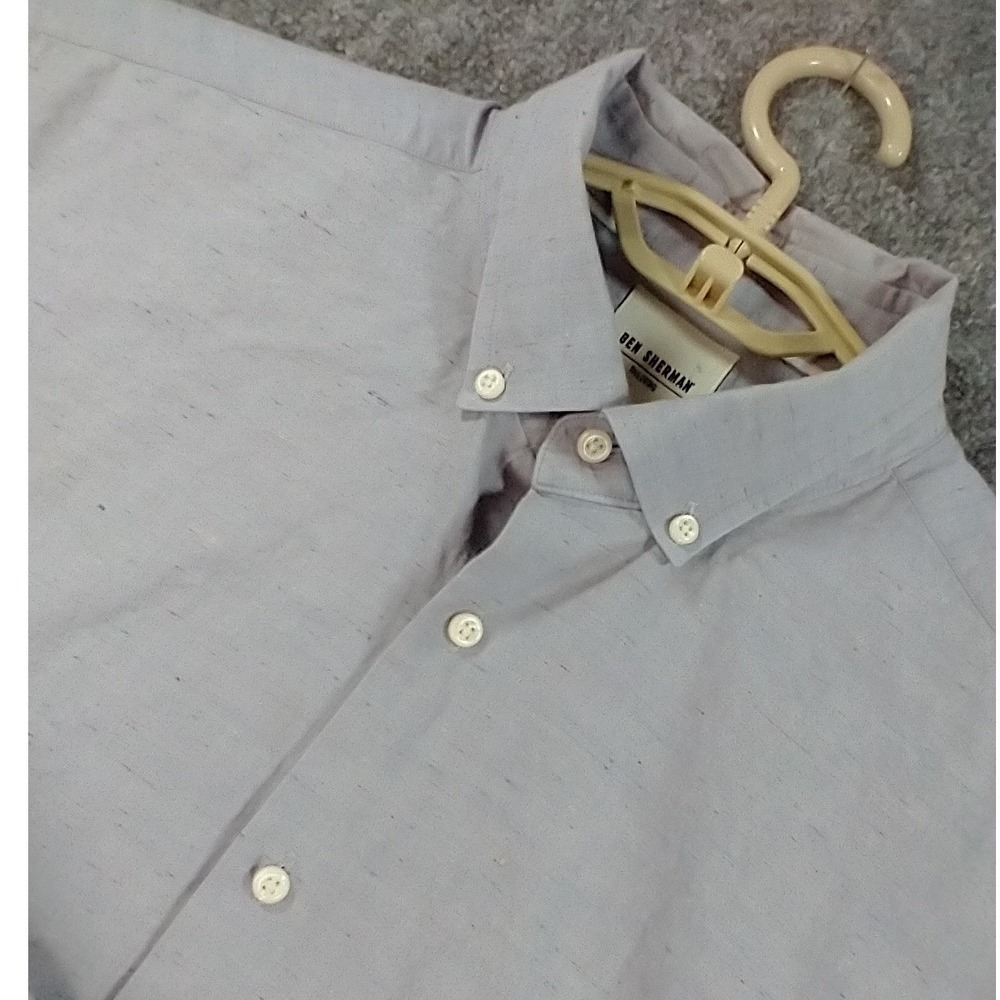 Ben Sherman Tailoring Mens Purple Flecked Nep Slim Fit Button Down Shirt L 16.5